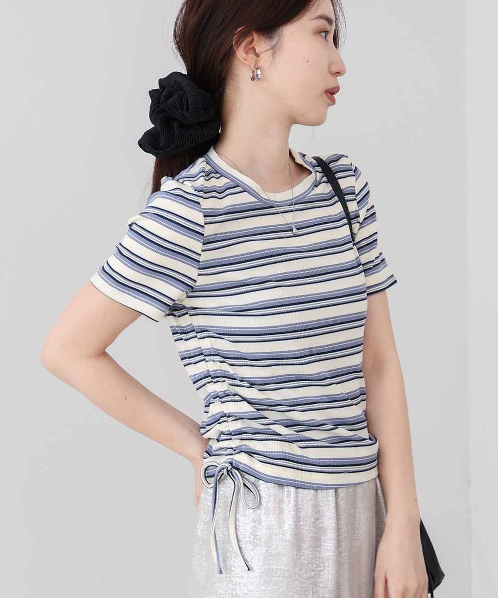 マルチボーダーサイドシャーリングＴシャツ