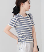 マルチボーダーサイドシャーリングＴシャツ