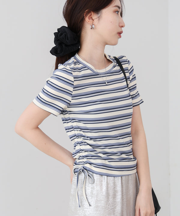 マルチボーダーサイドシャーリングＴシャツ