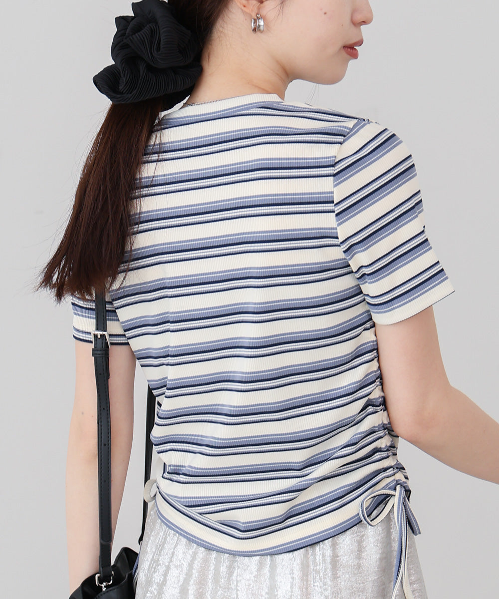 マルチボーダーサイドシャーリングＴシャツ