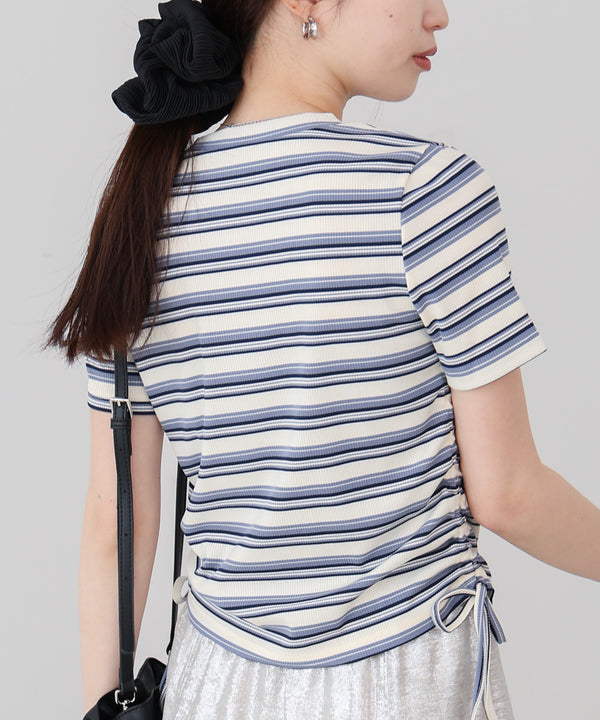 マルチボーダーサイドシャーリングＴシャツ