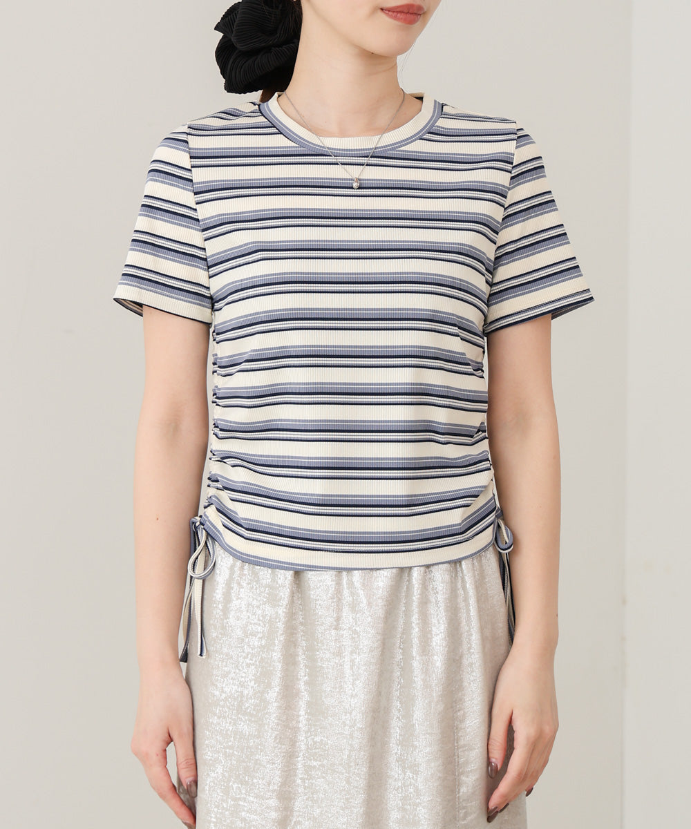 マルチボーダーサイドシャーリングＴシャツ