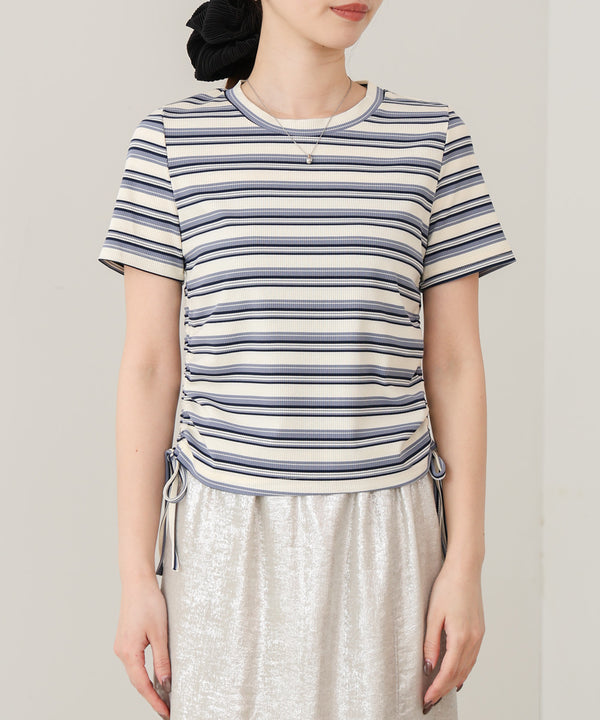 マルチボーダーサイドシャーリングＴシャツ