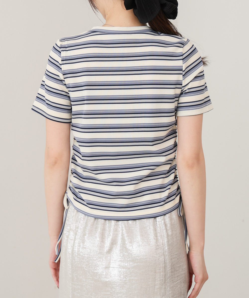 マルチボーダーサイドシャーリングＴシャツ