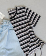 マルチボーダーサイドシャーリングＴシャツ