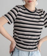 マルチボーダーサイドシャーリングＴシャツ