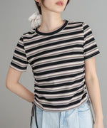 マルチボーダーサイドシャーリングＴシャツ