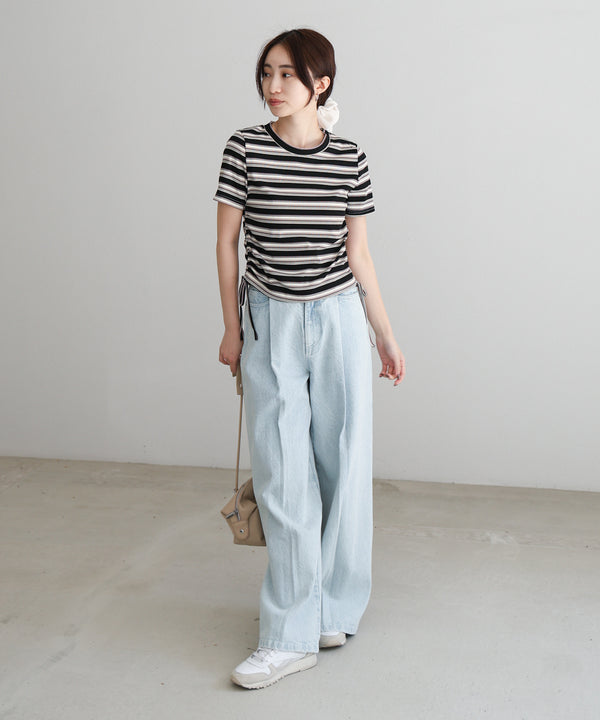 マルチボーダーサイドシャーリングＴシャツ