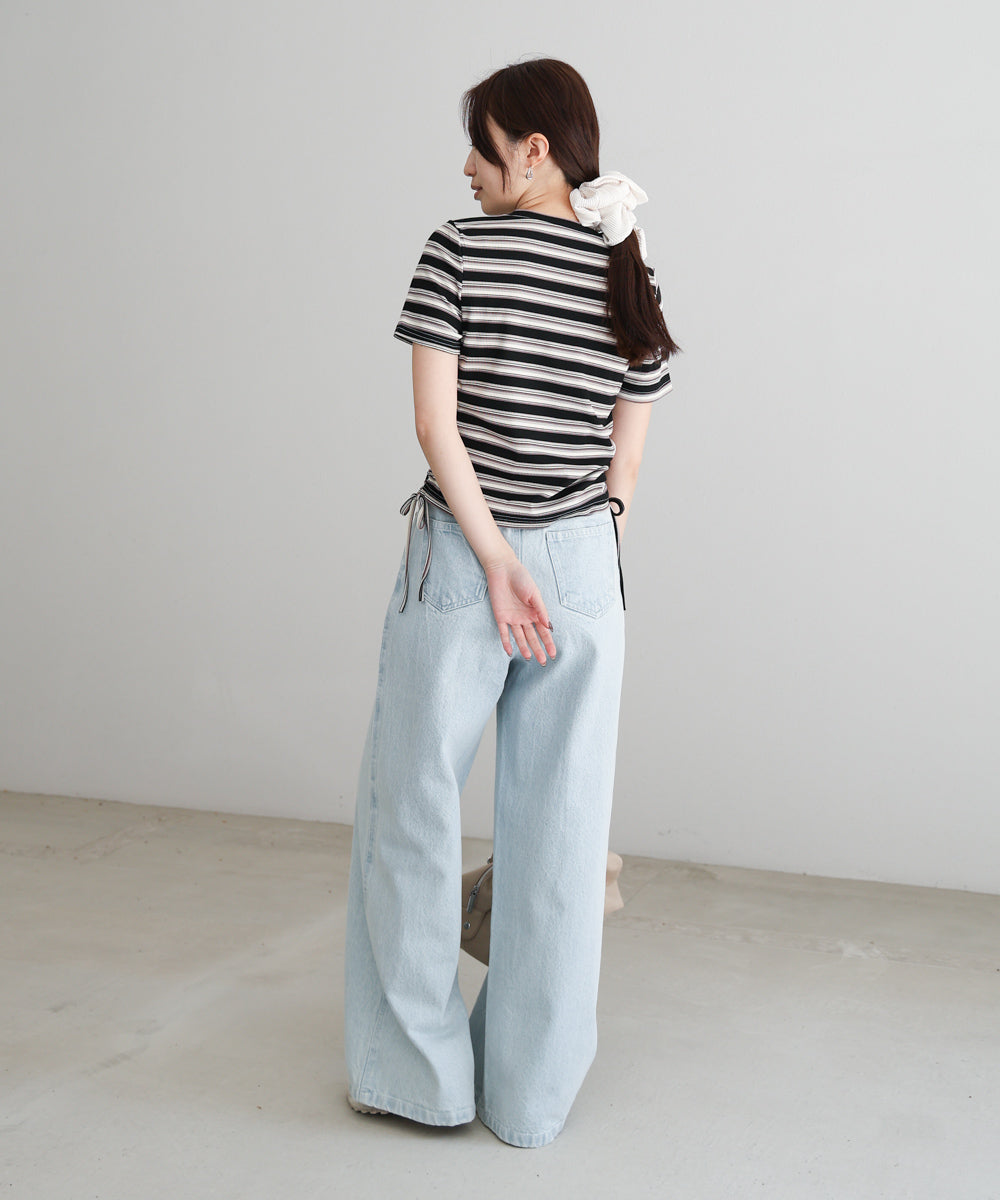 マルチボーダーサイドシャーリングＴシャツ