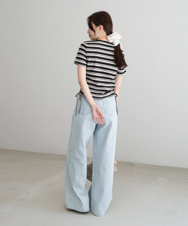 マルチボーダーサイドシャーリングＴシャツ