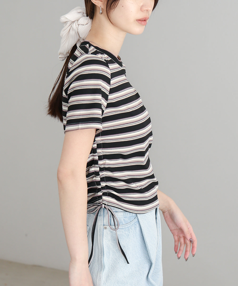 マルチボーダーサイドシャーリングＴシャツ