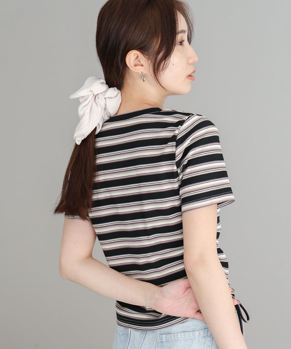 マルチボーダーサイドシャーリングＴシャツ