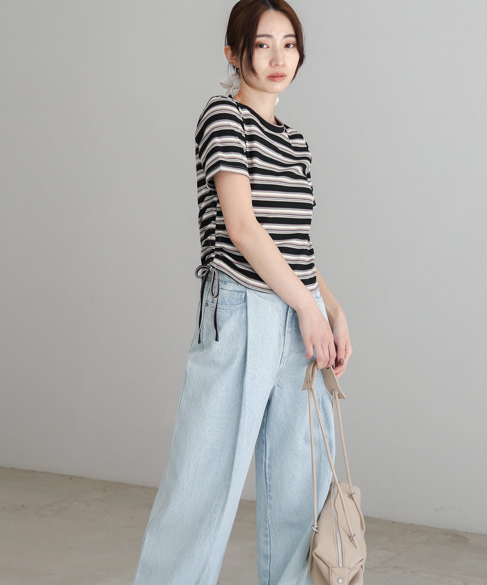 マルチボーダーサイドシャーリングＴシャツ