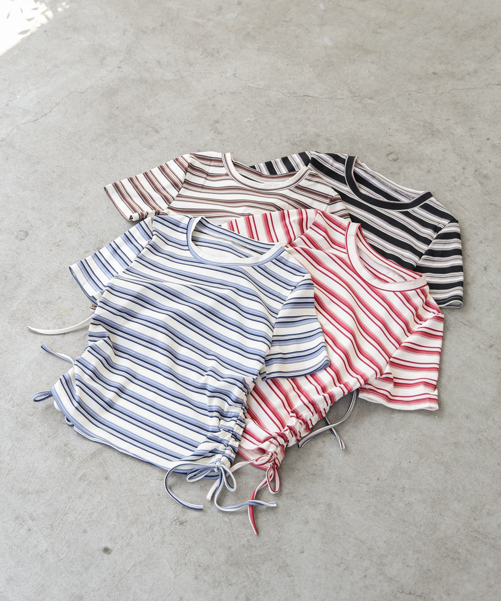 マルチボーダーサイドシャーリングＴシャツ