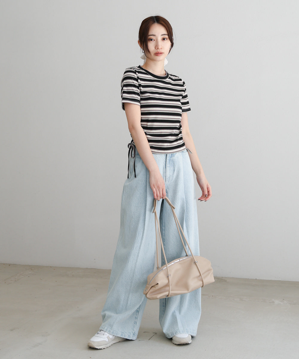 マルチボーダーサイドシャーリングＴシャツ