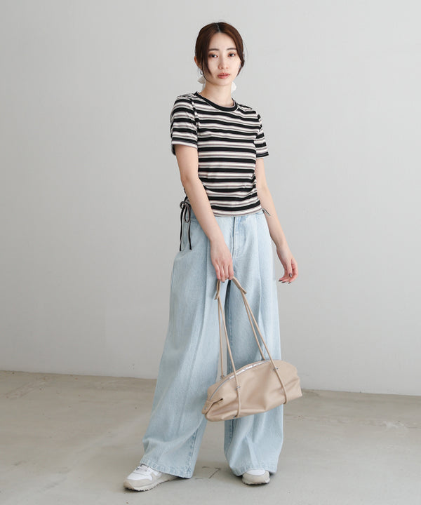 マルチボーダーサイドシャーリングＴシャツ