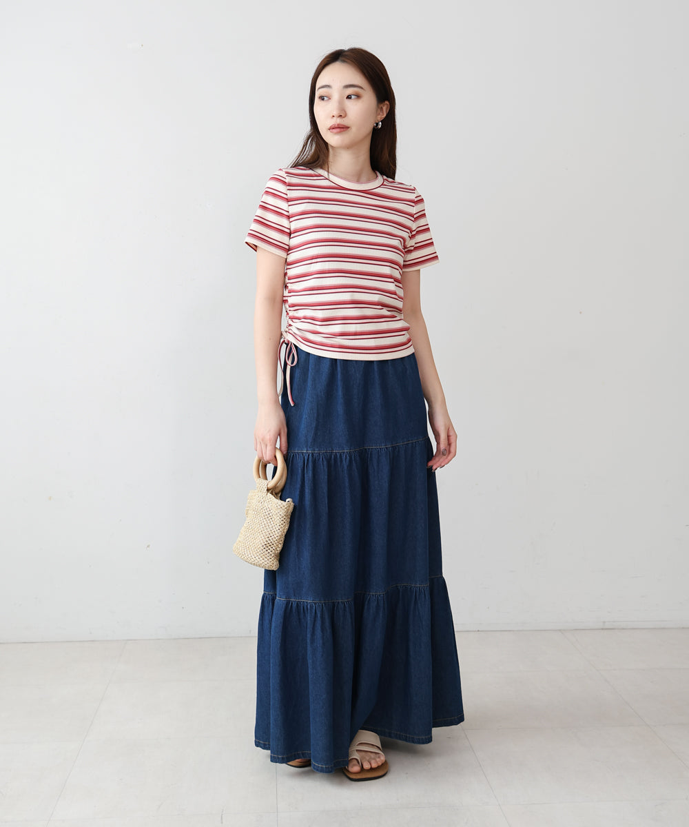 マルチボーダーサイドシャーリングＴシャツ