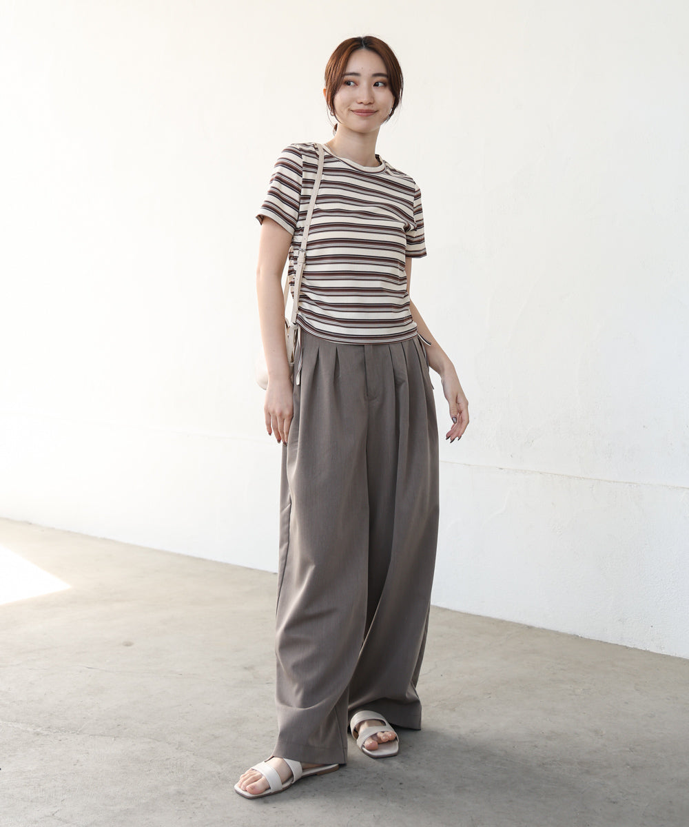 マルチボーダーサイドシャーリングＴシャツ