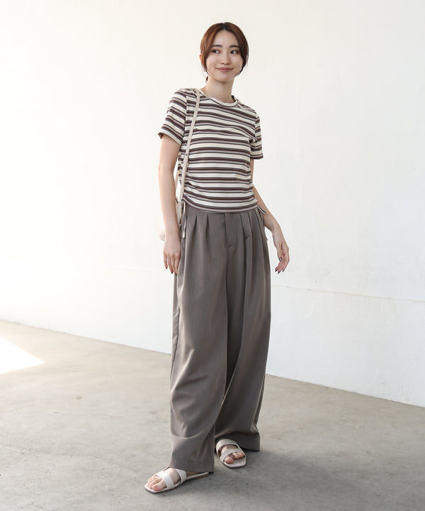 マルチボーダーサイドシャーリングＴシャツ