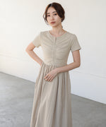 フロントギャザー異素材ドッキングワンピース