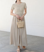 フロントギャザー異素材ドッキングワンピース