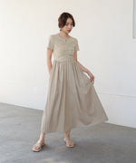 フロントギャザー異素材ドッキングワンピース