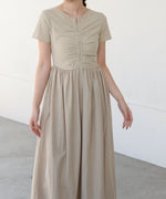 フロントギャザー異素材ドッキングワンピース