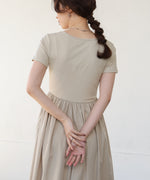 フロントギャザー異素材ドッキングワンピース