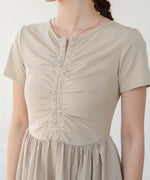 フロントギャザー異素材ドッキングワンピース