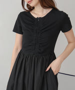 フロントギャザー異素材ドッキングワンピース