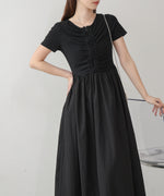 フロントギャザー異素材ドッキングワンピース