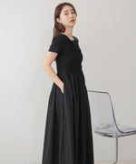 フロントギャザー異素材ドッキングワンピース