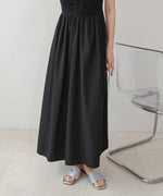 フロントギャザー異素材ドッキングワンピース