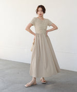 フロントギャザー異素材ドッキングワンピース