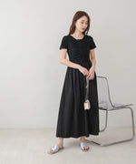 フロントギャザー異素材ドッキングワンピース