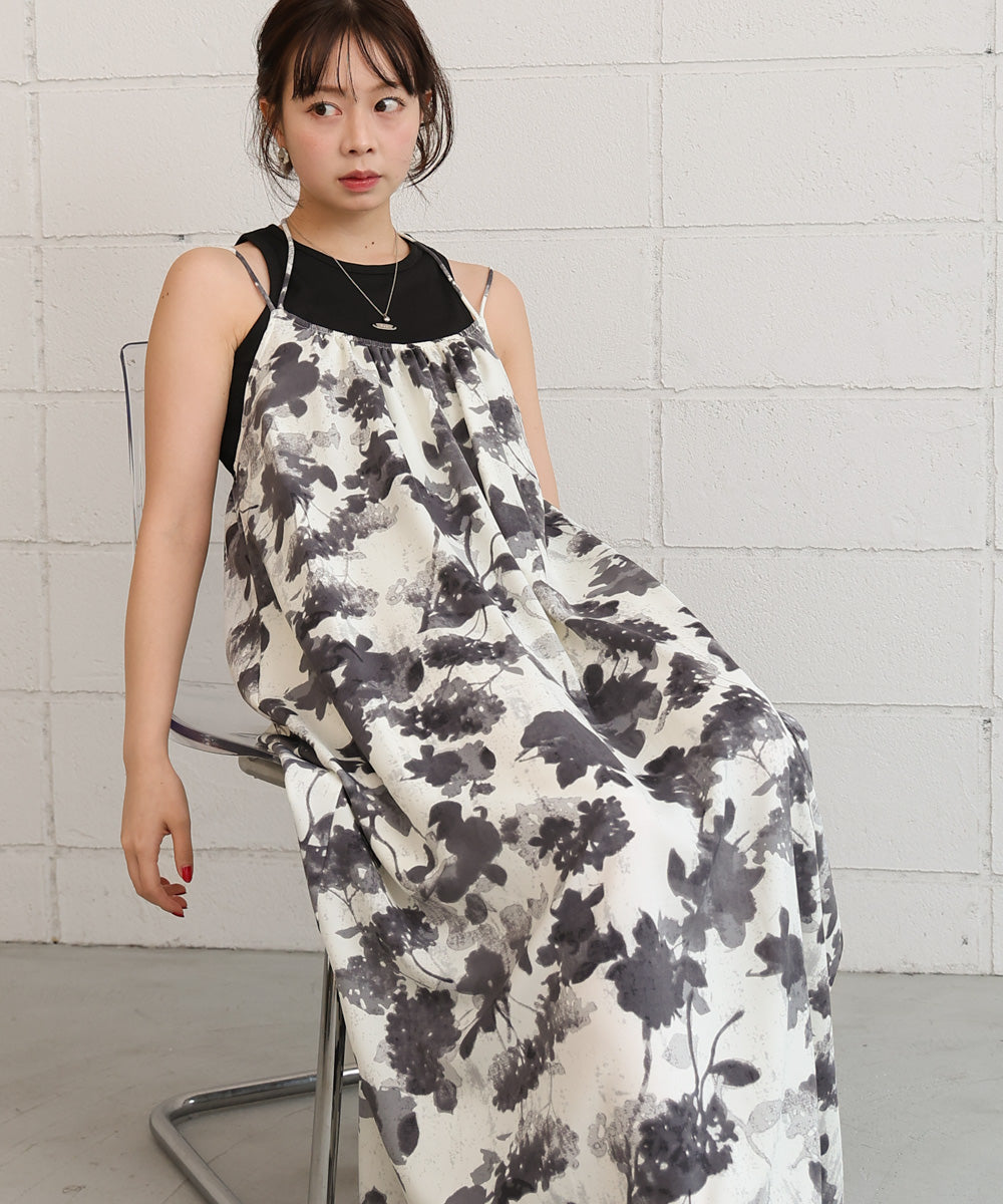アートフラワー柄キャミワンピース