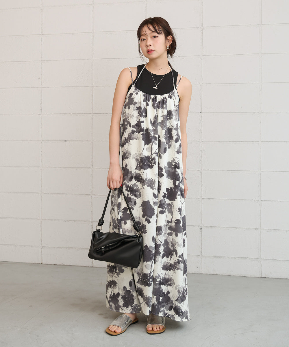アートフラワー柄キャミワンピース