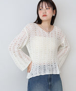 フラワーレース透かし編みトップス