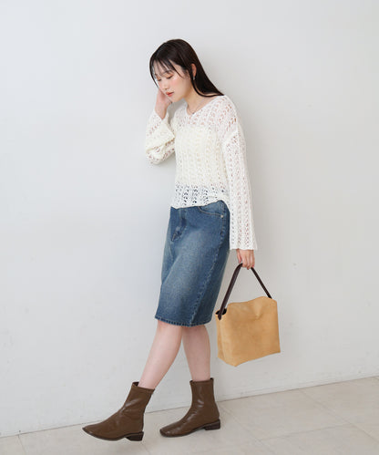 フラワーレース透かし編みトップス