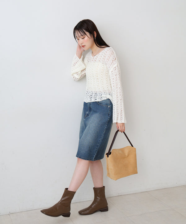 フラワーレース透かし編みトップス