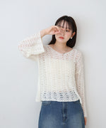 フラワーレース透かし編みトップス