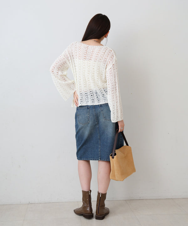 フラワーレース透かし編みトップス