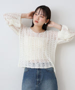 フラワーレース透かし編みトップス