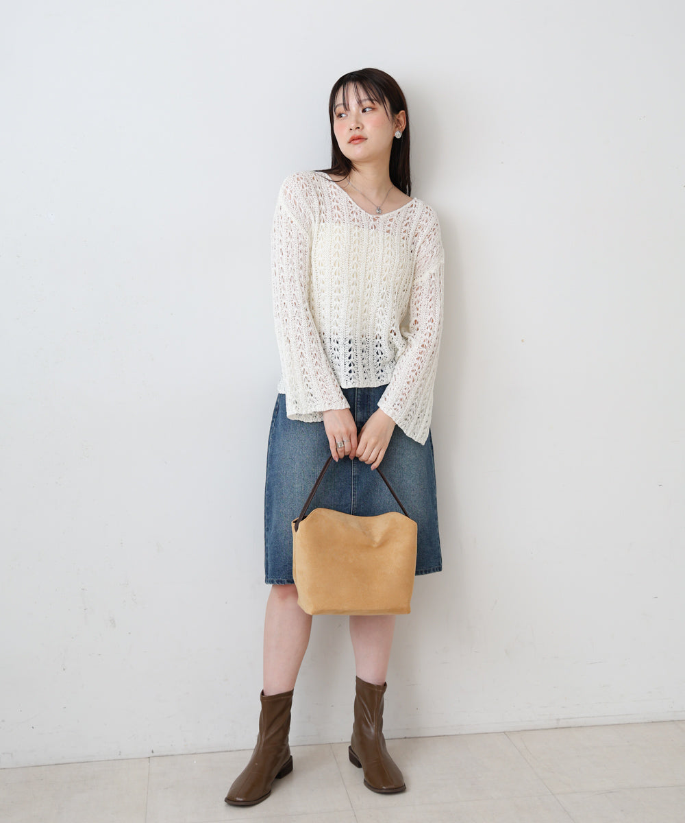 フラワーレース透かし編みトップス