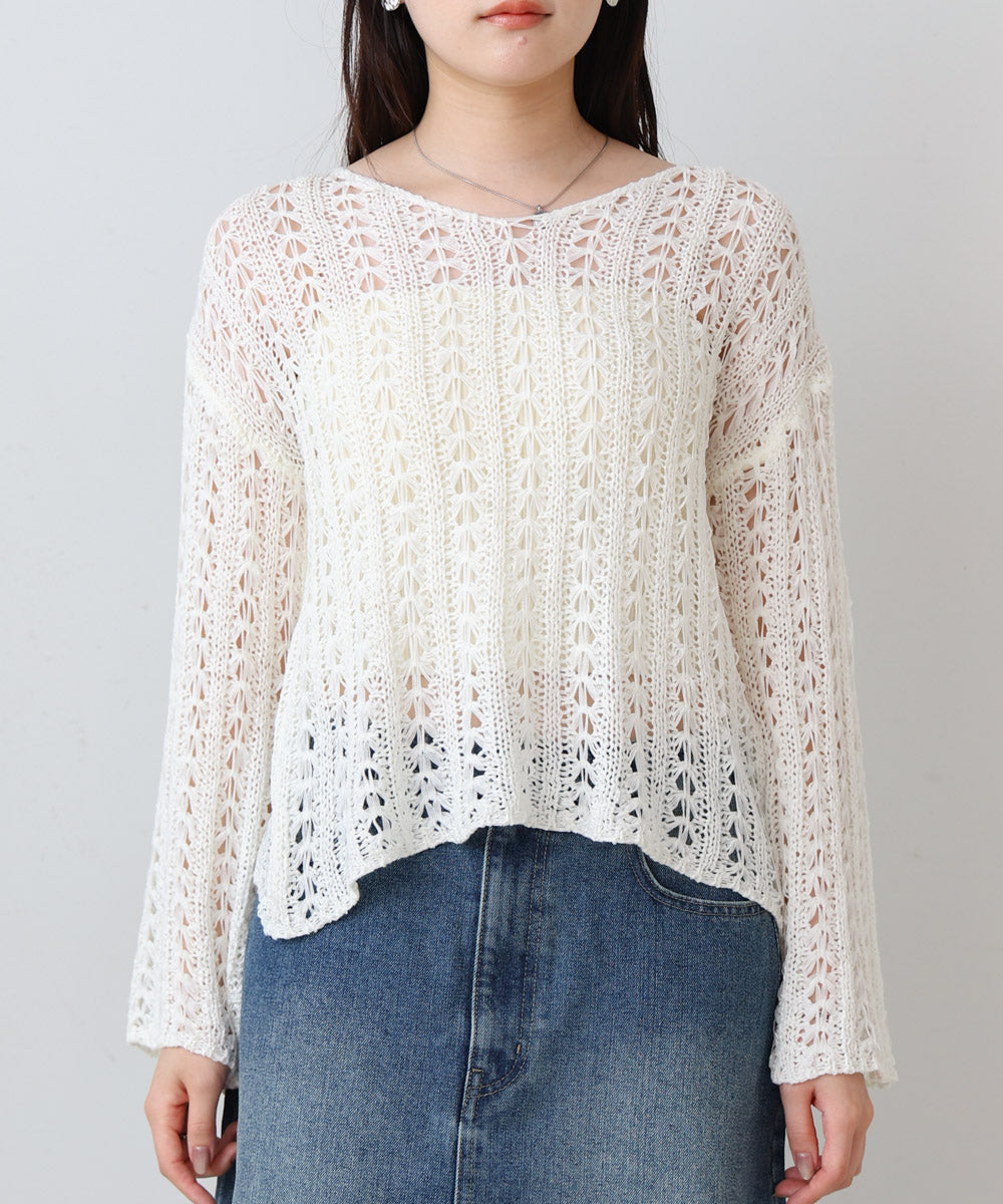 フラワーレース透かし編みトップス