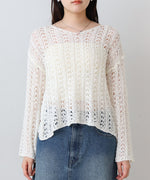 フラワーレース透かし編みトップス