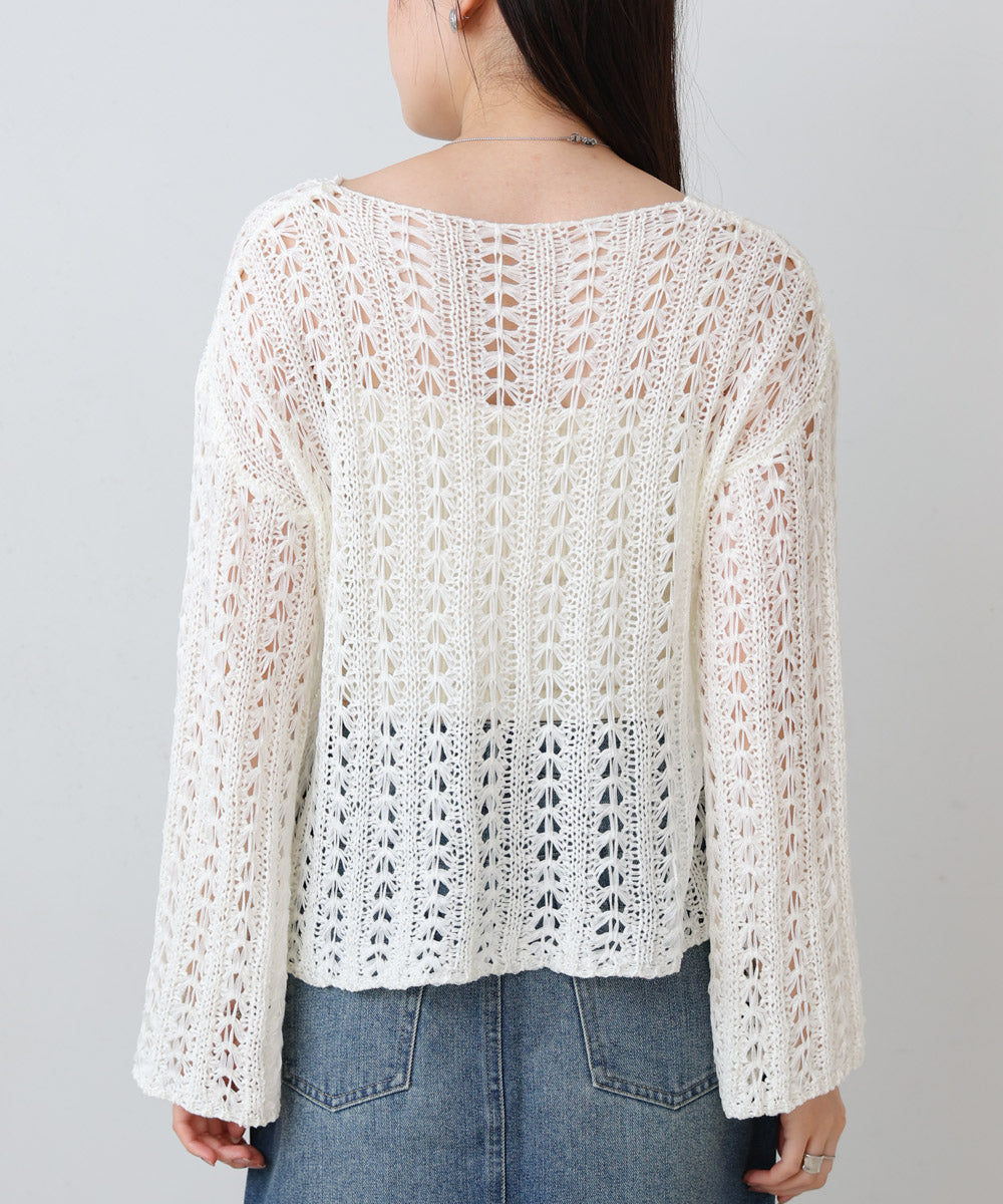 フラワーレース透かし編みトップス