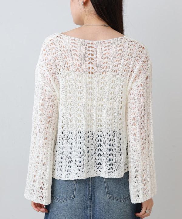 フラワーレース透かし編みトップス