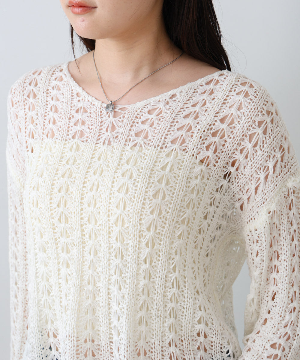 フラワーレース透かし編みトップス