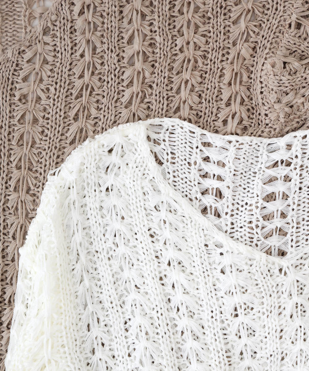 フラワーレース透かし編みトップス